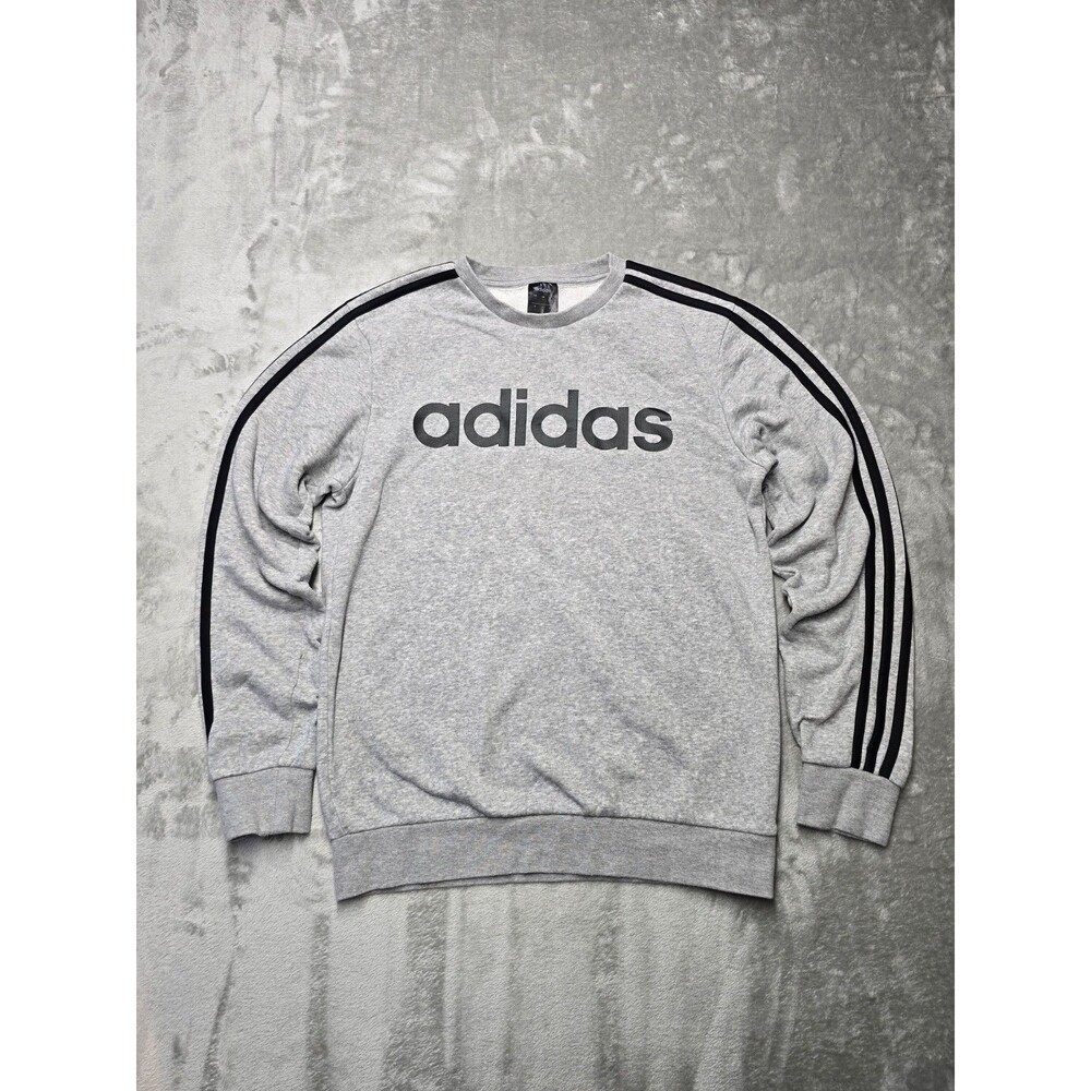 Adidas Essentials 3 Stripes Gray Crew Neck Sweatshirt Unisex Size M Fleece